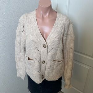Hem & Thread Cozy Cream Knit Chunk Cardigan Sweater Sz S
